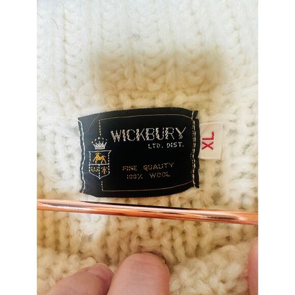 Vintage WICKBURY LTD Ivory 100% Fine Wool 70s/80s Mock Neck Sweater Size XL - Picture 4 of 5